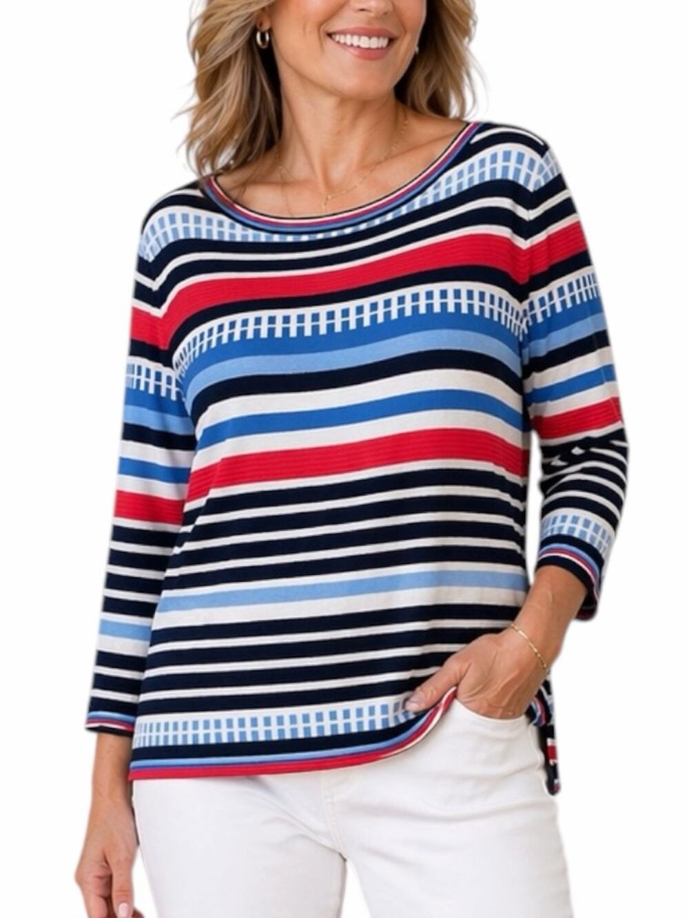 Tommy Hilfiger Striped Knit Boat Neck Sweater Blue Red White Nautical XXL Preppy